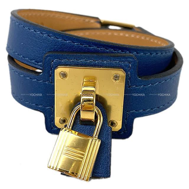 HERMES エルメス "O'Kelly オーケリー" ブレスレット ＃T2 ディープブルー スイフト ゴールド金具 新品
