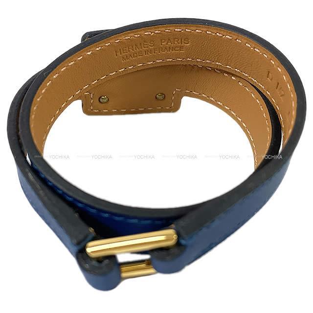 HERMES エルメス "O'Kelly オーケリー" ブレスレット ＃T2 ディープブルー スイフト ゴールド金具 新品