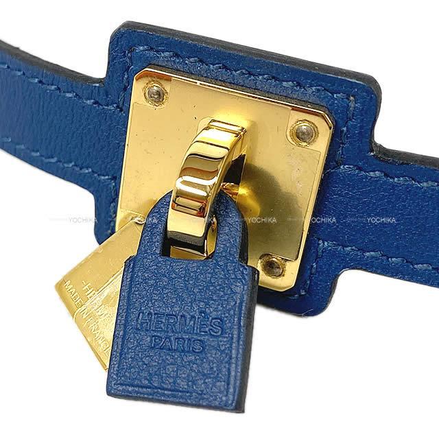 HERMES エルメス "O'Kelly オーケリー" ブレスレット ＃T2 ディープブルー スイフト ゴールド金具 新品