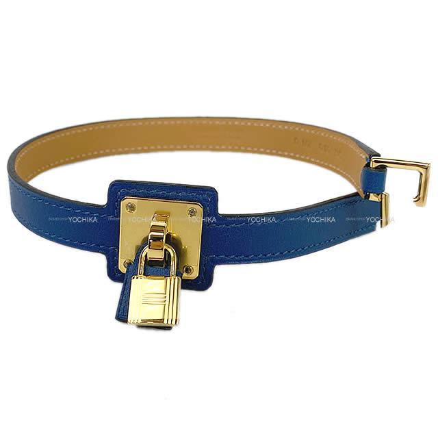 HERMES エルメス "O'Kelly オーケリー" ブレスレット ＃T2 ディープブルー スイフト ゴールド金具 新品