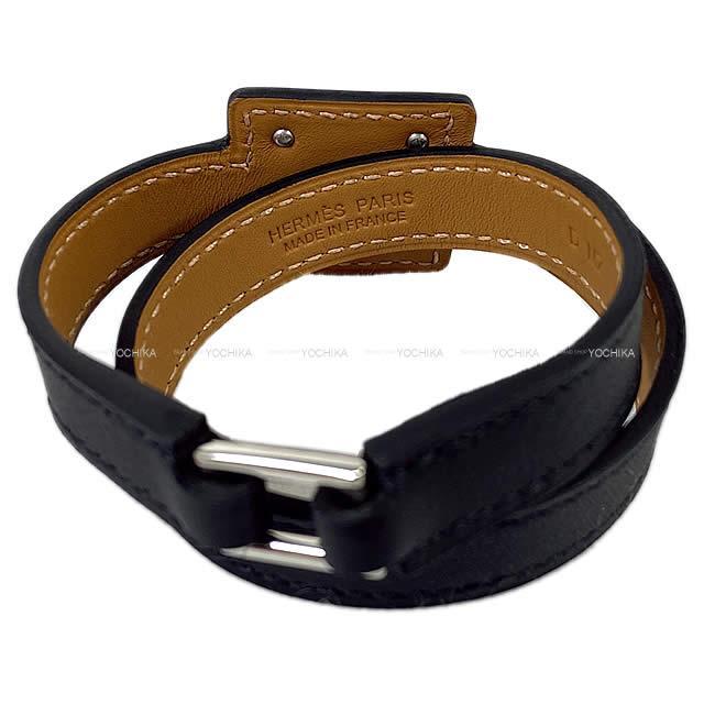 HERMES エルメス "O'Kelly オーケリー" ブレスレット ＃T2 黒(ブラック) スイフト シルバー金具 新品