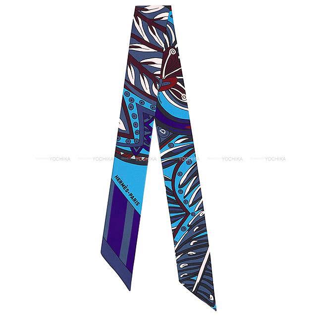 エルメス ツイリー スカーフ "マハラニの庭" ブルーコバルト/ボルドー シルク100% 新品