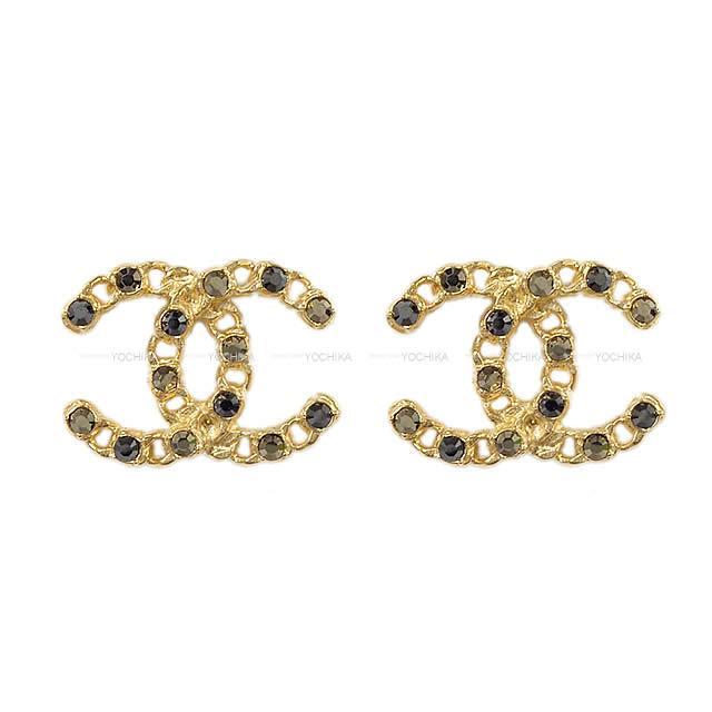 2020年 春夏 新作 CHANEL シャネル チェーン ココマーク ラインストーン ピアス ゴールドXグレー ゴ