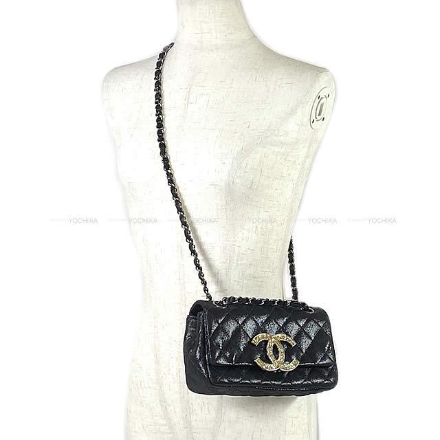 CHANEL シャネル ミニマトラッセ20 ラインストーン ココマーク チェーンバッグ 黒 ゴートスキン A65021 展示新品