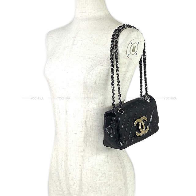 CHANEL シャネル ミニマトラッセ20 ラインストーン ココマーク チェーンバッグ 黒 ゴートスキン A65021 展示新品