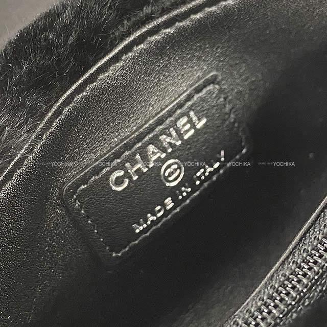 CHANEL シャネル ココマーク マルチコンパクトケース ポーチ 黒 オリラグファー(ラビットファー)A68781 新品未使用