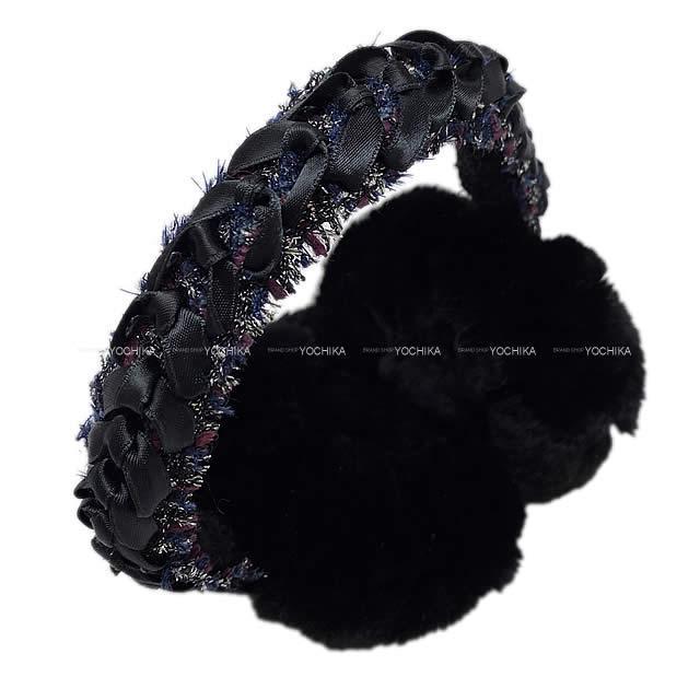 CHANEL シャネル ココマーク ツィード リボン ファー イヤーマフラー 耳あて 14B 黒  新品未使用