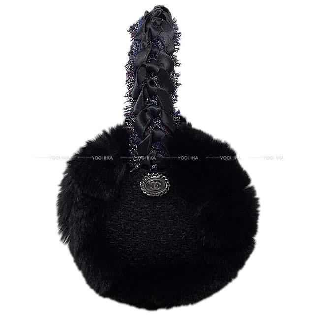 CHANEL シャネル ココマーク ツィード リボン ファー イヤーマフラー 耳あて 14B 黒  新品未使用