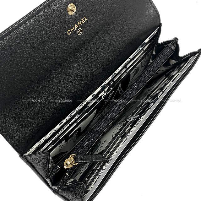 CHANEL シャネル ココマーク フラワー 花 プリント ファスナー付 フラップ 長財布 黒(ブラック)/白AP0262 新品