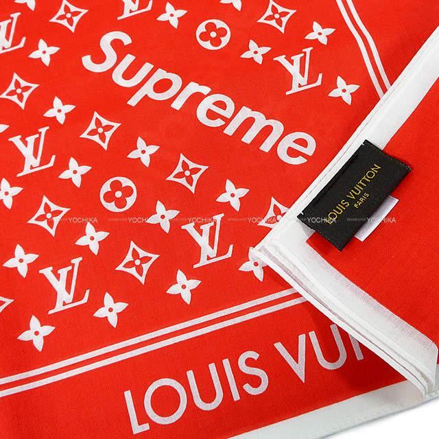 17年 秋冬 限定 Louis Vuitton ルイ ヴィトン Supreme シュプリーム コラボ バンダナ スカーフ 赤 レッド 白 ホワイト モノグラム Mp18 新品未使用
