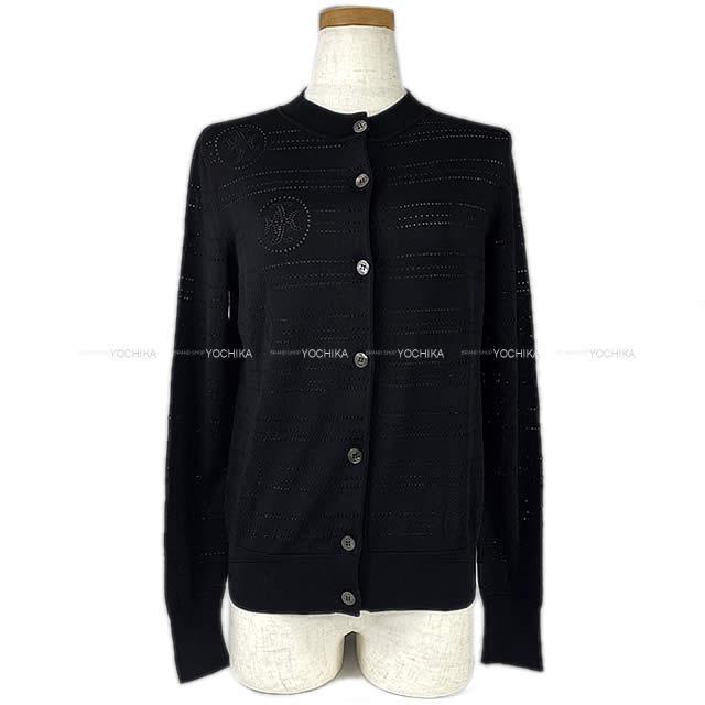 エルメス レディース  パンチング カーディガン "MAILLE FLUIDE AJOUREE" 黒 ＃36 新品