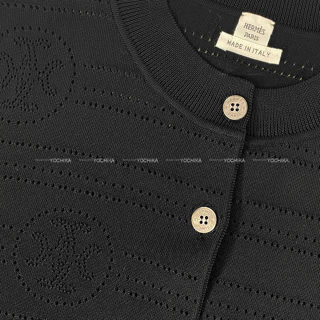 エルメス レディース  パンチング カーディガン "MAILLE FLUIDE AJOUREE" 黒 ＃36 新品