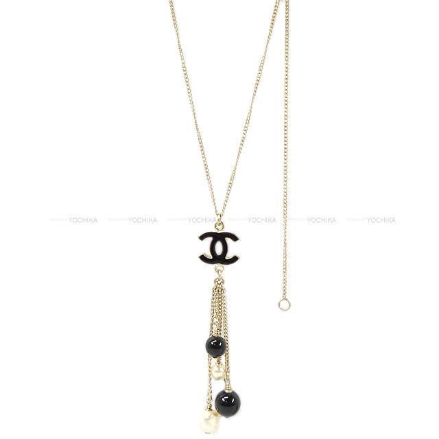 CHANEL シャネル ココマーク 4つ玉 パール ぶら下がり ネックレス 黒 ゴールド金具 12P 新品未使用