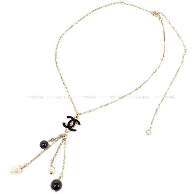 CHANEL シャネル ココマーク 4つ玉 パール ぶら下がり ネックレス 黒 ゴールド金具 12P 新品未使用