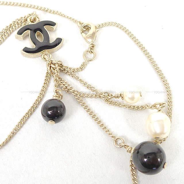 CHANEL シャネル ココマーク 4つ玉 パール ぶら下がり ネックレス 黒 ゴールド金具 12P 新品未使用