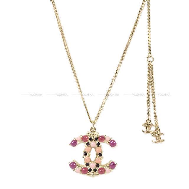 CHANEL シャネル ココマーク カラーストーン ネックレス ピンク/パープル/黒 ゴールド金具 12P 新品未使用