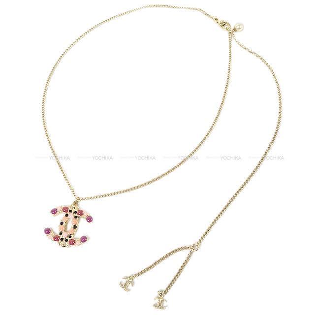 CHANEL シャネル ココマーク カラーストーン ネックレス ピンク/パープル/黒 ゴールド金具 12P 新品未使用