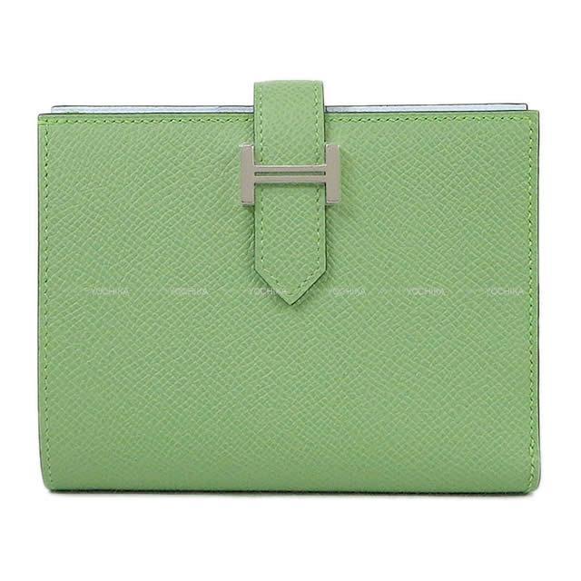 2020年春夏 エルメス 財布 ベアンコンパクト ヴェルソ ヴェールクリケット/ブルーブリュム エプソン 新品