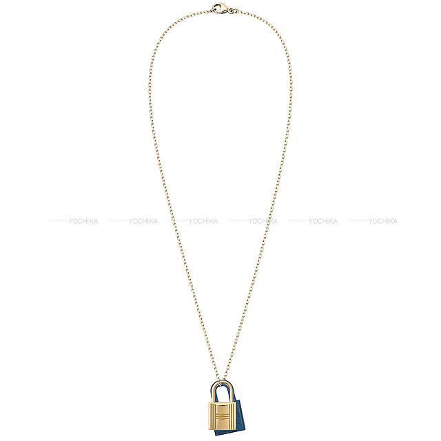 HERMES エルメス ペンダント ネックレス"O'Kelly オーケリー PM" ディープブルー スイフト ゴールド金具 新品