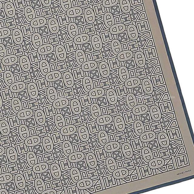HERMES エルメス ショール カレH 140 "TINOS" トープ/白/マリン シルク100% 新品