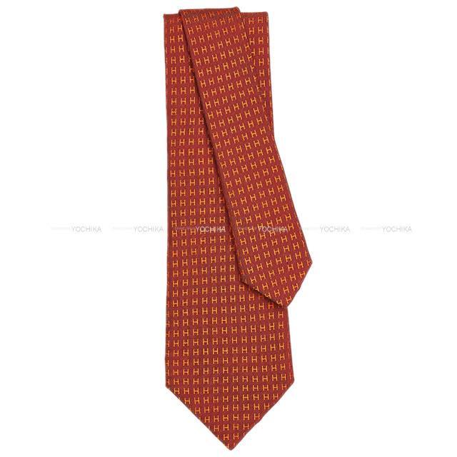HERMES エルメス バイカラー ネクタイ "Hロゴ/FACONNEE H" ポティロン/オレンジ シルク100% 新品