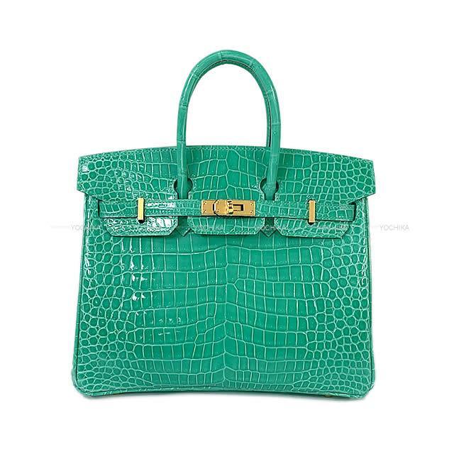 HERMES エルメス ハンドバッグ バーキン25 ヴェールジェイド クロコダイル ポロサスシャイニー ゴールド金具 新品