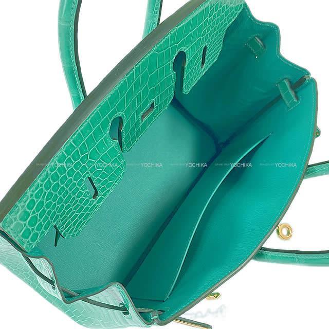 HERMES エルメス ハンドバッグ バーキン25 ヴェールジェイド クロコダイル ポロサスシャイニー ゴールド金具 新品