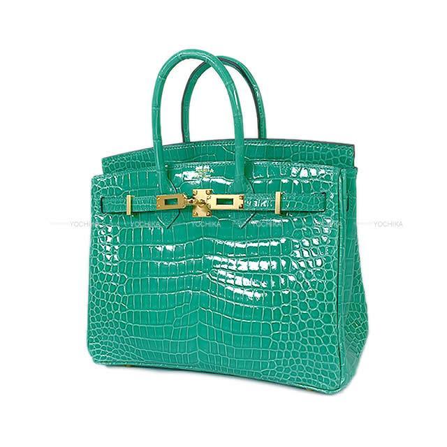 HERMES エルメス ハンドバッグ バーキン25 ヴェールジェイド クロコダイル ポロサスシャイニー ゴールド金具 新品