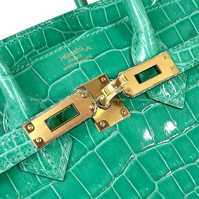 HERMES エルメス ハンドバッグ バーキン25 ヴェールジェイド クロコダイル ポロサスシャイニー ゴールド金具 新品