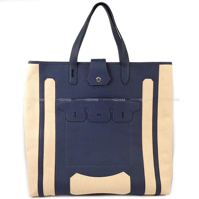 エルメス Petit h プティアッシュ バーキン くり抜き ポケット付 ビッグ トートバッグ ブルーニュイ 新品