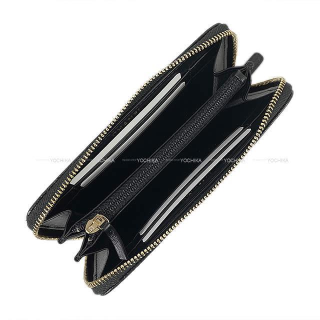 シャネル カメリア型押し ミディアム ラウンドファスナー コンパクト 財布 黒 A82284 新品