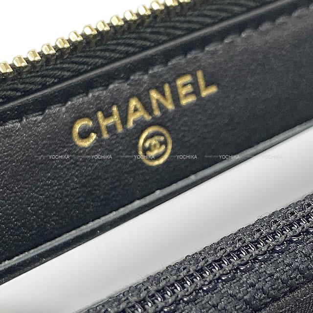 シャネル カメリア型押し ミディアム ラウンドファスナー コンパクト 財布 黒 A82284 新品