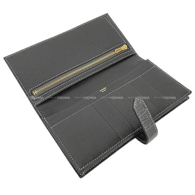HERMES エルメス 長財布 ベアンスフレ グラファイト クロコダイル アリゲーター ゴールド金具 新品