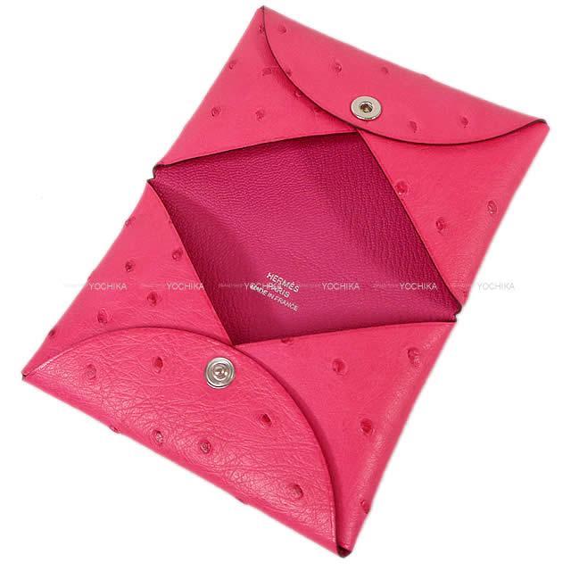 HERMES カルヴィ カードケース レザー ピンク系 バイカラー Y刻印  