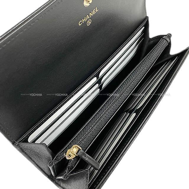 シャネル ココマーク ファスナー付 フラップ 長財布 黒(ブラック) シープスキン A50070 新品未使用
