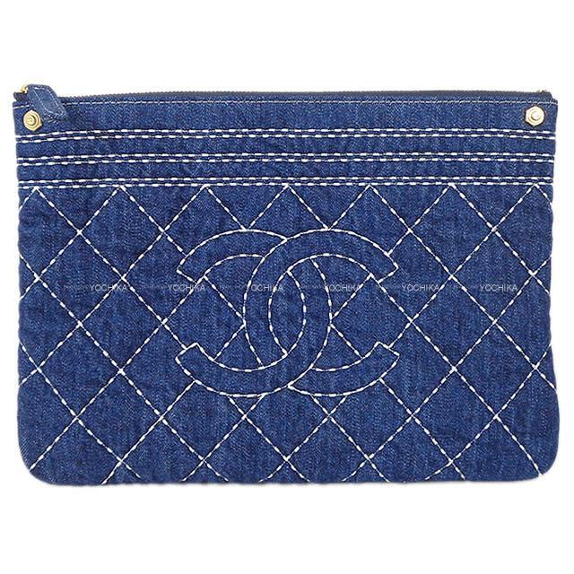 シャネル ビックココマーク ステッチ クラッチ ネイビーブルー デニム AP1164 新品