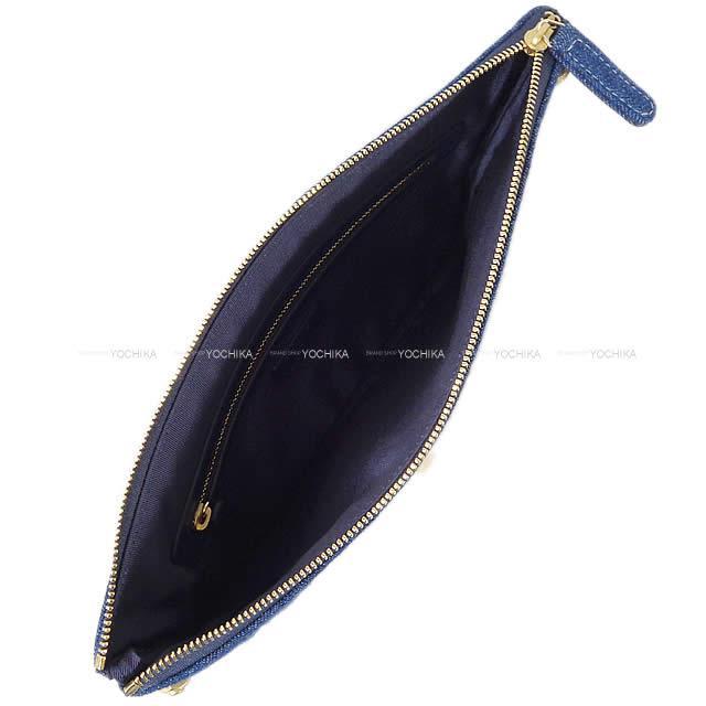 シャネル ビックココマーク ステッチ クラッチ ネイビーブルー デニム AP1164 新品