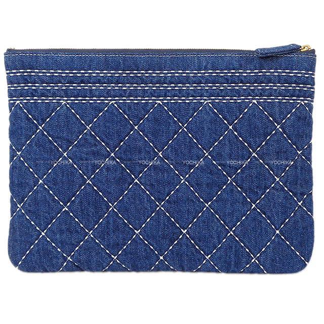 シャネル ビックココマーク ステッチ クラッチ ネイビーブルー デニム AP1164 新品