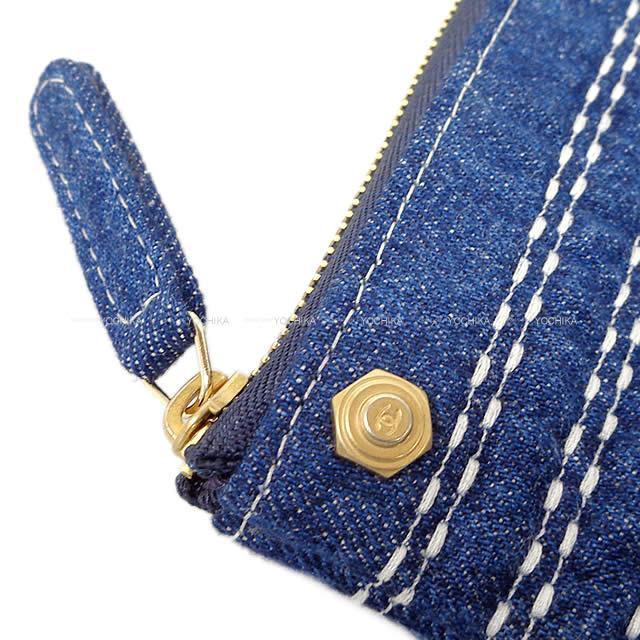 シャネル ビックココマーク ステッチ クラッチ ネイビーブルー デニム AP1164 新品