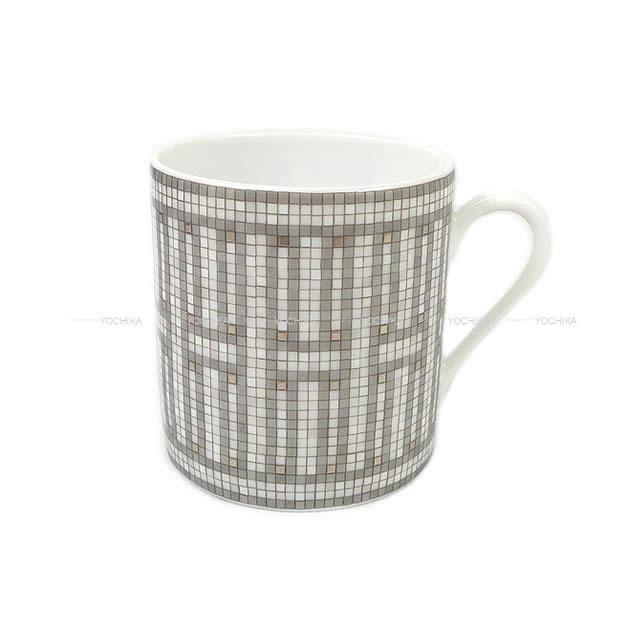エルメス コーヒーカップのみ 90ml "モザイク 24" プラチナX白 ポーセリン(陶器) 新品