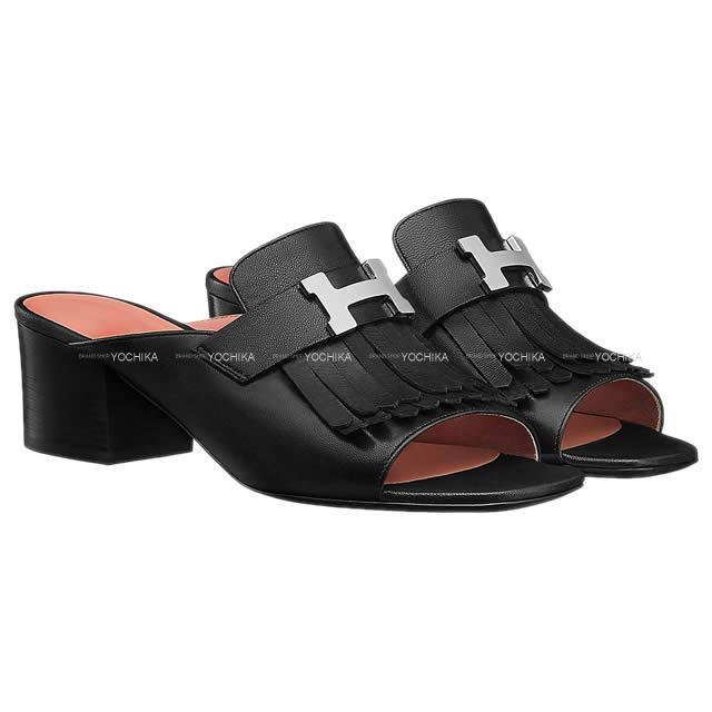 HERMES エルメス レディース H金具 フリンジ オープントゥ ヒール  