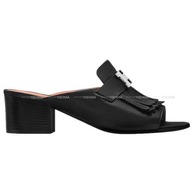 HERMES エルメス レディース H金具 フリンジ オープントゥ ヒール  