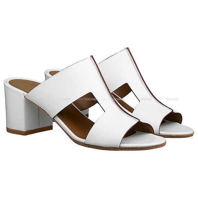 Hermes エルメス レディース オープントゥ ヒール ミュール サンダル オスティア Ostia 39 白 ホワイト カーフ 新品未使用