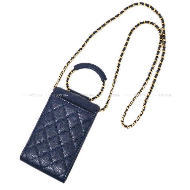 シャネル マトラッセ チェーン ハンドル フォンケース ショルダー バッグ ネイビー  AP1262 新品