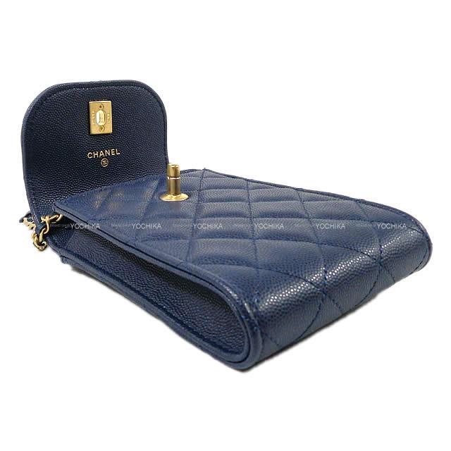 シャネル マトラッセ チェーン ハンドル フォンケース ショルダー バッグ ネイビー  AP1262 新品