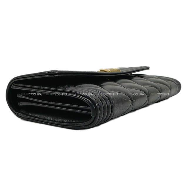 シャネル ボーイシャネル マトラッセ フラップ 長財布 黒(ブラック  