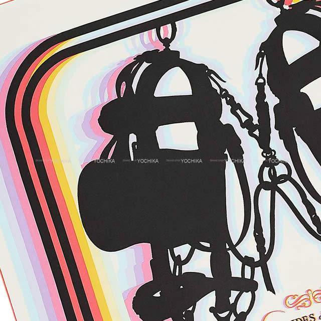 エルメス スカーフ カレ90 "ブリッド ドゥ ガラ シャドー" クリーム/黒/ローズフルオ シルク 新品