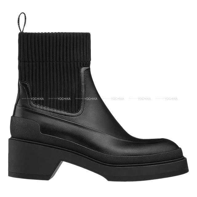 HERMES エルメス レディース リブ編みアンクルショート ブーツ "VADROUILLE" #37 黒(ブラック) 新品
