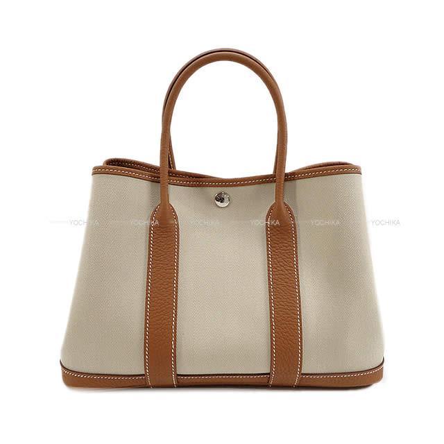 エルメス ハンドバッグ ガーデンパーティ 30 TPM ゴールド トワルグランシェヴロンXネゴンダ シルバー金具 新品