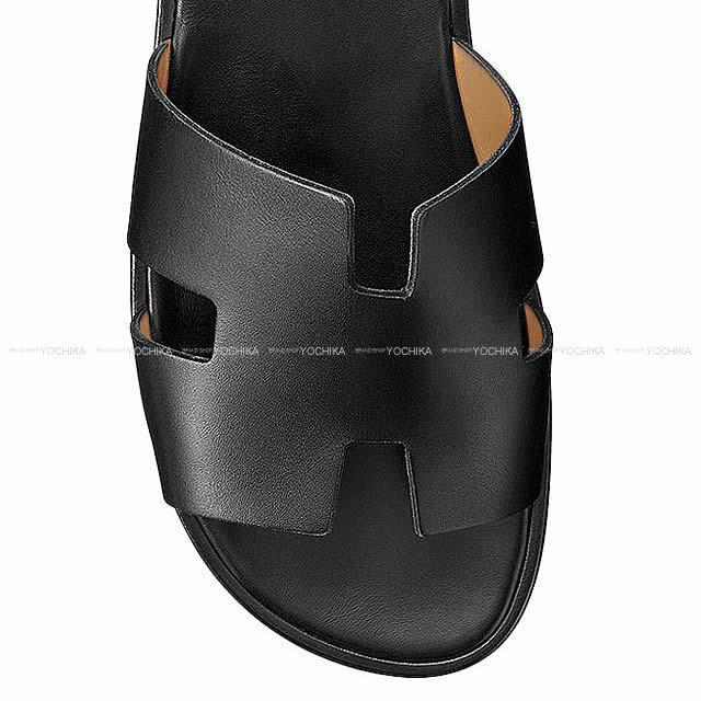 HERMES エルメス メンズ レザーソール サンダル "イズミール" #41 1/2 黒(ブラック) カーフ 新品